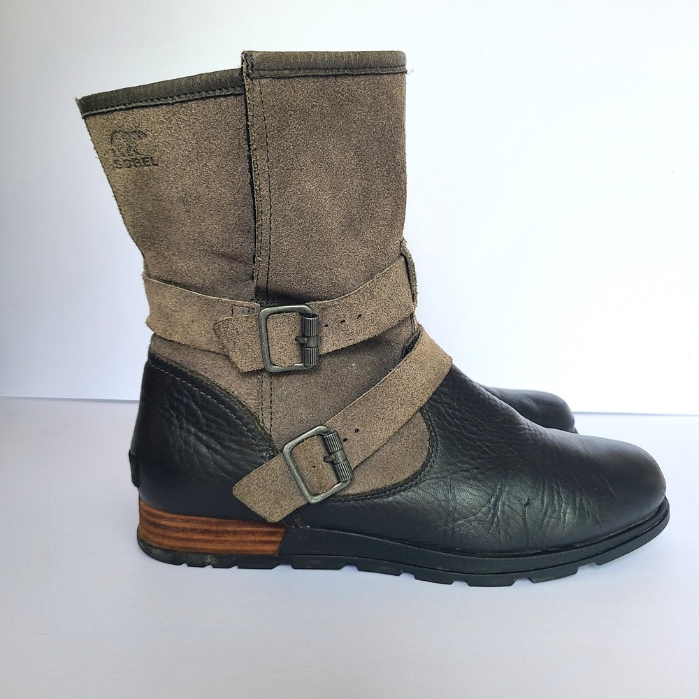 Sorel Major US 10.5 Gray Leather Suede Moto Boots Outdoors Heritage Mid Calf